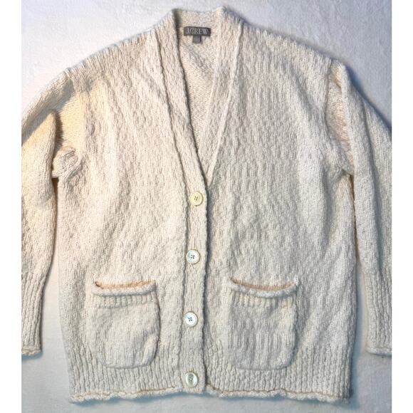 J Crew Cream Ivory Boucle Cardigan Wool Alpaca Cardi Sweater S NWOT Oversized - Picture 6 of 11